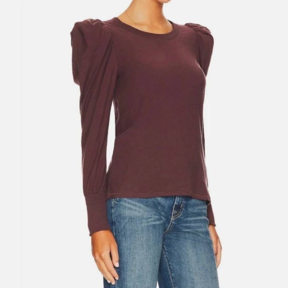 NEW Nation LTD Romy Dark Brown Long Sleeve Puff Top Scoop Neck Large